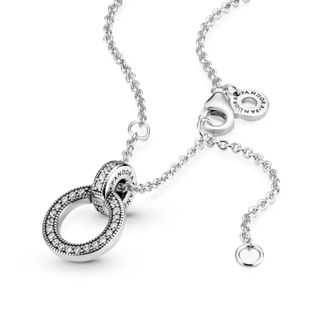 PANDORA Dây chuyền LOGO INTERLOCKING CIRCLES STERLING SILVER PENDANT WITH CLEAR CUBIC ZIRCONIA màu bạc