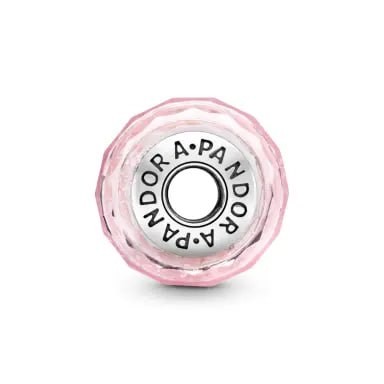 PANDORA Charm Abstract silver charm with faceted iridescent pink Murano glass màu bạc